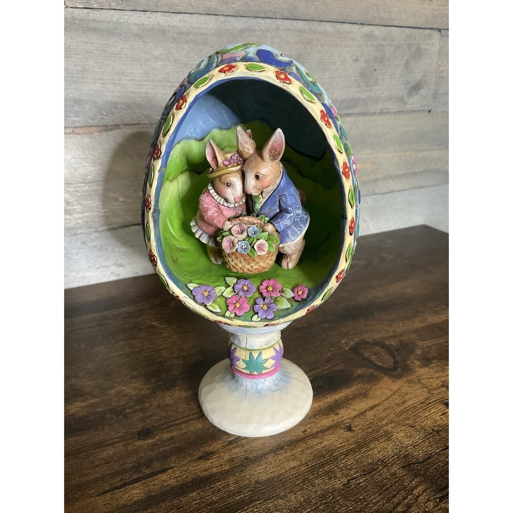 Jim Shore Vintage Rabbit Pair Figurine In Large Egg